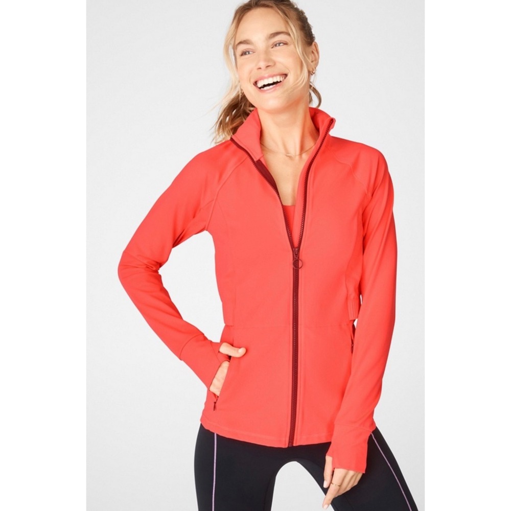 Fabletics Trinity Performance Jacket Women's Small Atomic/Umbra Red